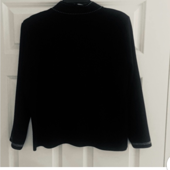 Ming Wang Women’s PL Black Cardigan Open Jacket with White Stitching Acrylic - Picture 2 of 5